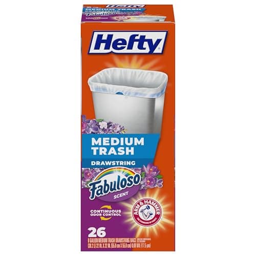 Hefty 8 Gallon Medium Trash Bags, White, Fabuloso Lavender Scent, 26 Count