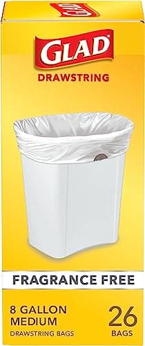 Glad Medium Trash Bags, 8 Gallon, Fragrance Free with Drawstring, 26 Count