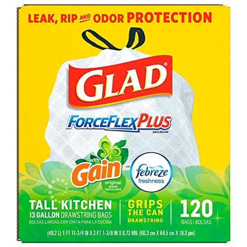 Glad ForceFlexPlus Tall Kitchen Drawstring Trash Bags, 13 Gallon