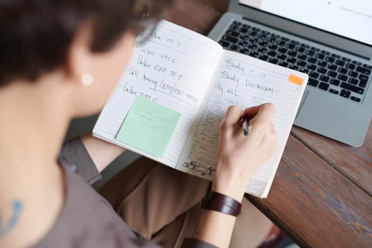 Notes and research spread across a desk