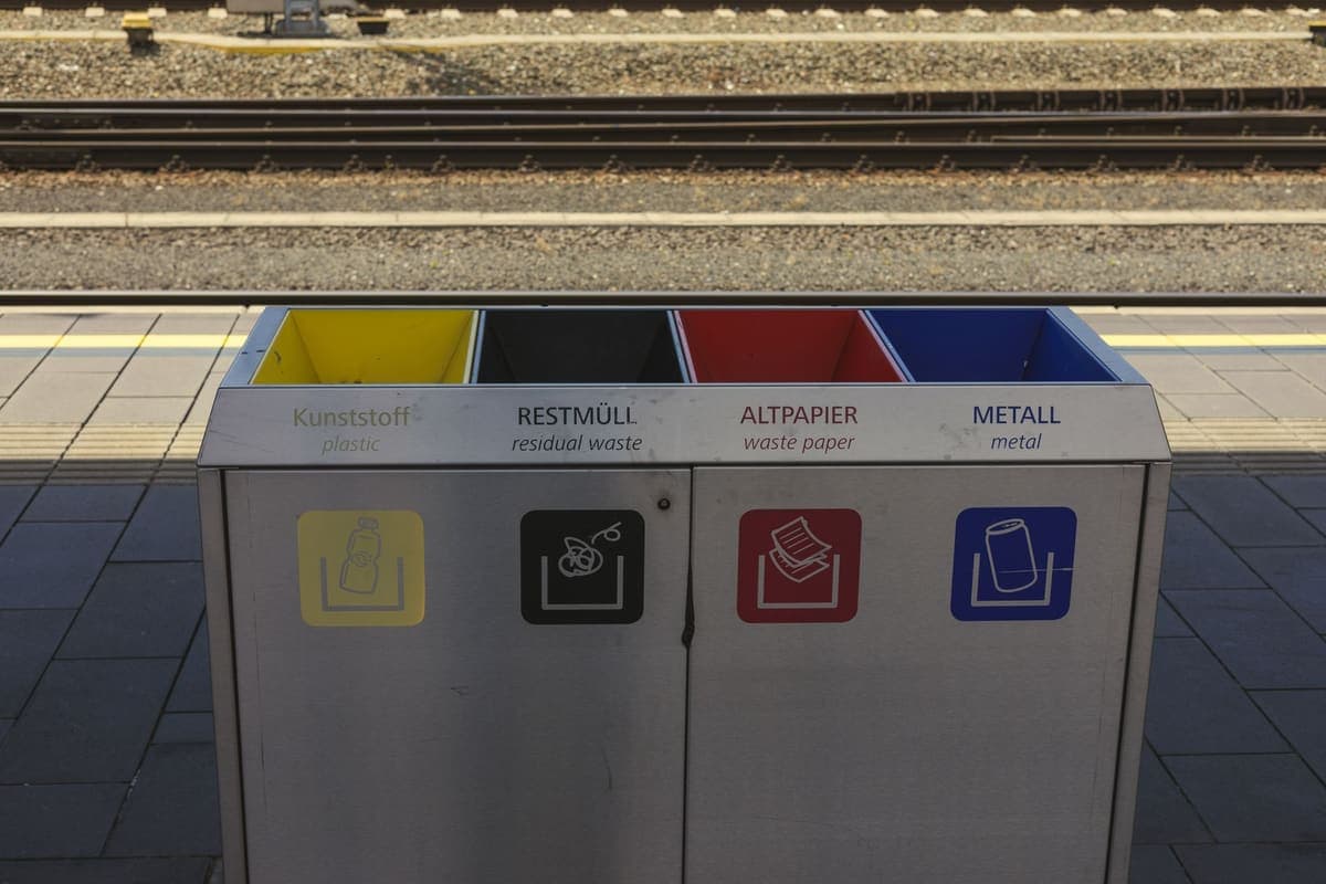 Waste sorting station with separate labelled compartments