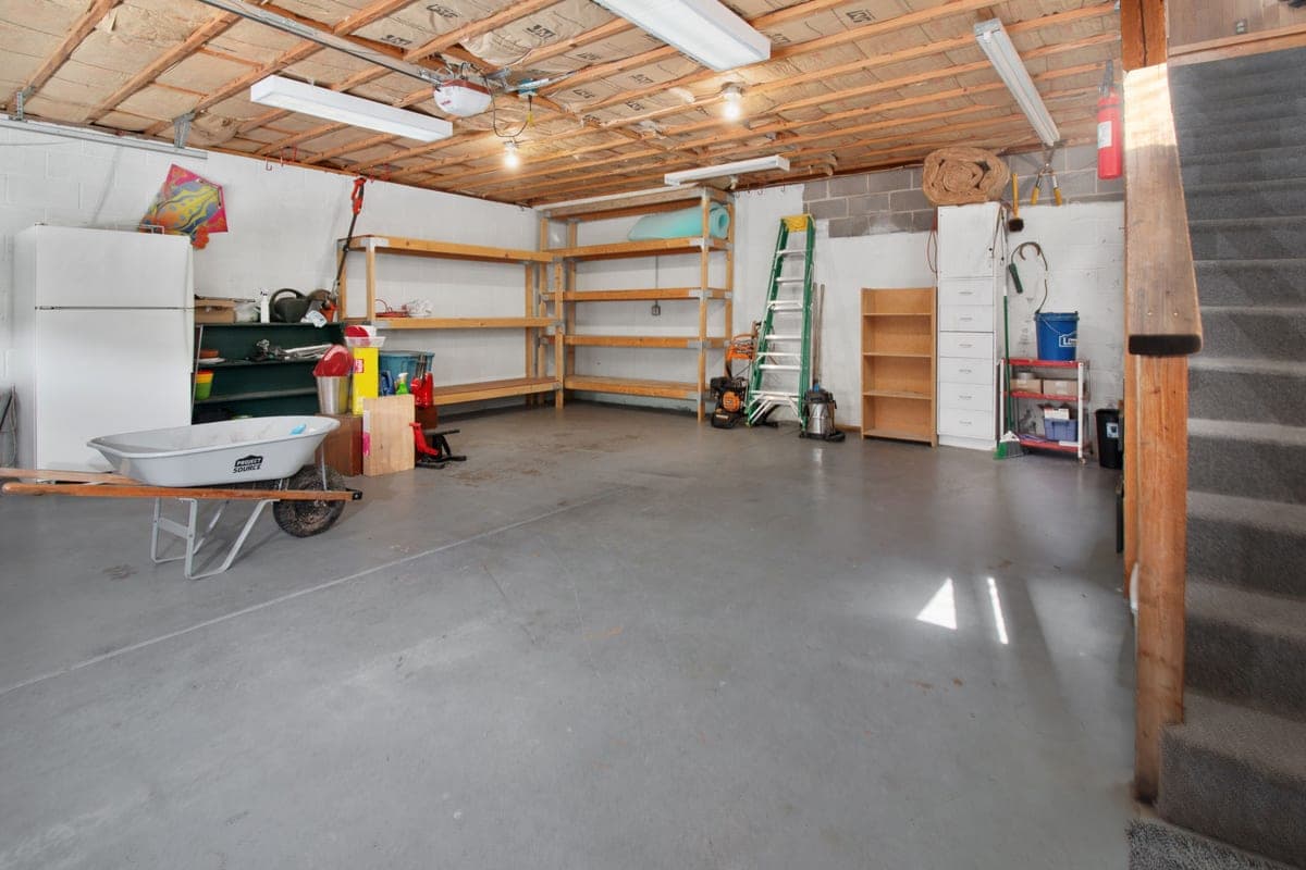 Interior of a home garage with storage
