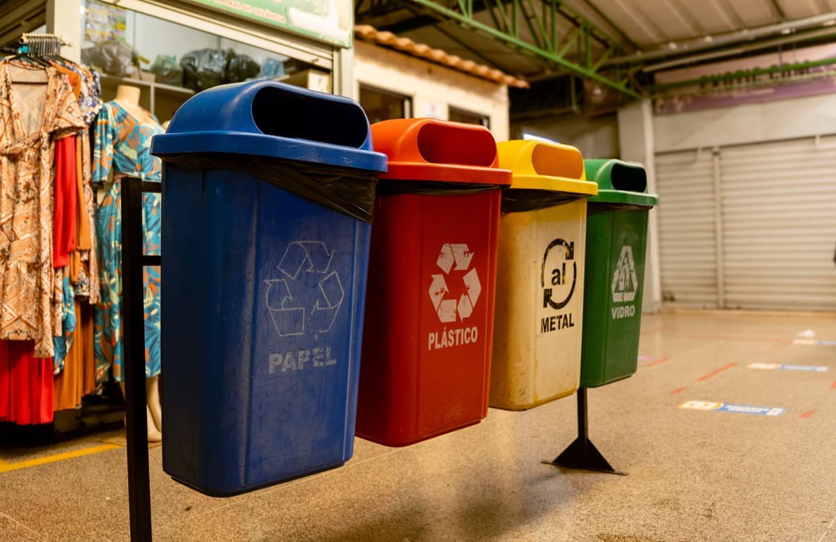 Separate waste containers for recycling and general trash