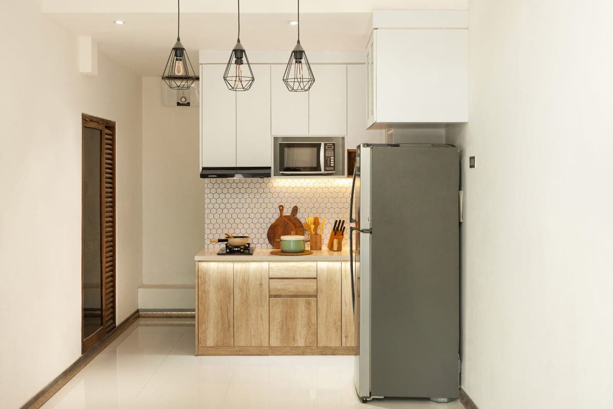 Compact apartment kitchen with limited counter space